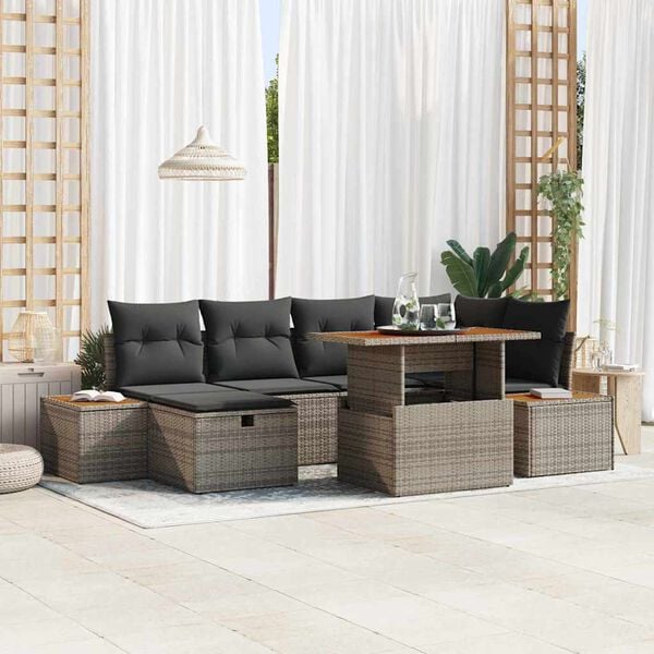 vidaXL Garten-Sofa-Set 7 pcs Grau Poly-Rattan