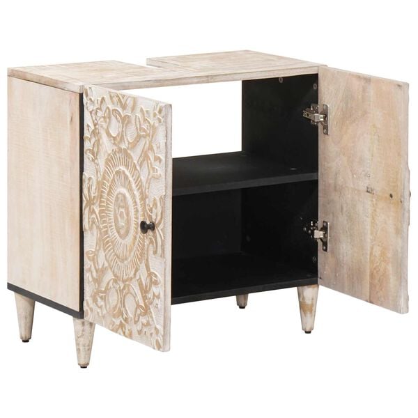 vidaXL Waschbeckenschrank Wei&szlig; 62 x 33 x 58 cm Massivholz Mango