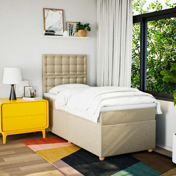 vidaXL Boxspringbett mit Matratze Creme 90x190 cm Stoff