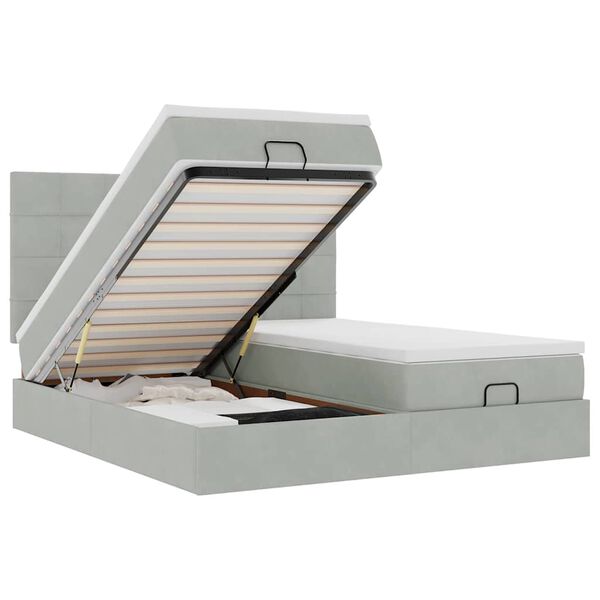 vidaXL Ottoman-Bett mit Matratzen & LEDs Hellgrau 200x200 cm Samt