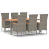 vidaXL 7-tlg. Garten-Essgruppe mit Kissen Grau Poly Rattan