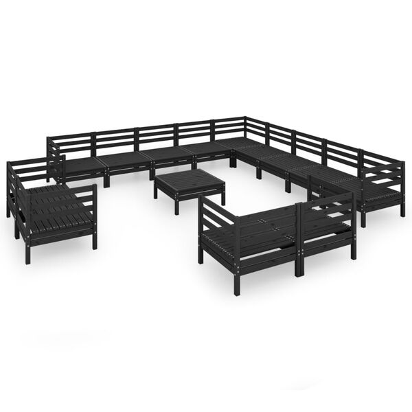 vidaXL 14-tlg. Garten-Lounge-Set Massivholz Kiefer Schwarz