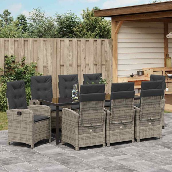 vidaXL Garten Essgruppe mit Kissen 9 pcs Grau Poly-Rattan