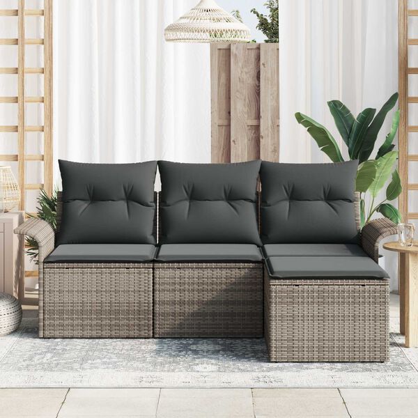 vidaXL Sofa Set mit Kissen 4 pcs Grau Poly-Rattan
