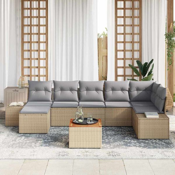 vidaXL Gartensofa-set mit Kissen 8 pcs Beige Poly-Rattan