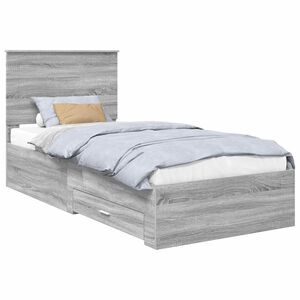 vidaXL Bettrahmen Graue Sonoma und Silber 75 x 190 cm Holzwerkstoff