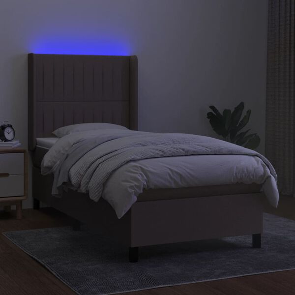 vidaXL Boxspringbett mit Matratze & LED Taupe 90x190 cm Stoff