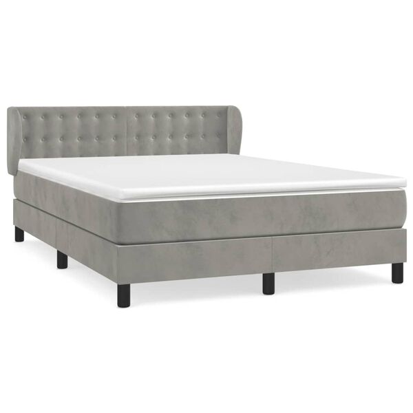 vidaXL Boxspringbett mit Matratze Hellgrau 140x200 cm Samt
