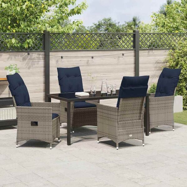 vidaXL Garten Essgruppe 5 pcs Grau Poly-Rattan