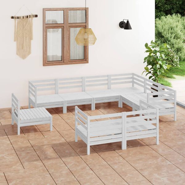 vidaXL 9-tlg. Garten-Lounge-Set Massivholz Kiefer Wei&szlig;
