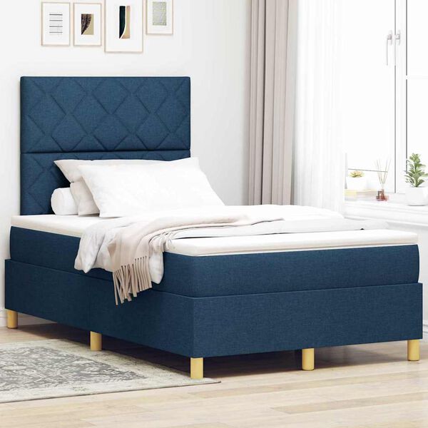 vidaXL Boxspringbett mit Matratze mit Kopfteil Blau 120 x 190 cm Stoff