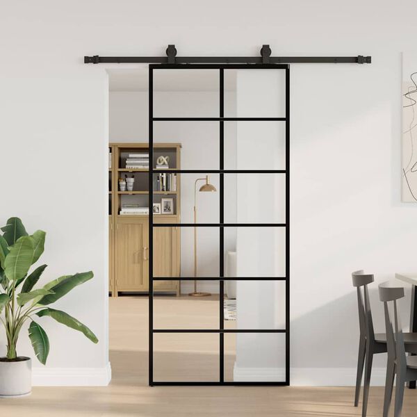 vidaXL Schiebet&uuml;r mit Beschlag Schwarz 90x205 cm ESG-Glas