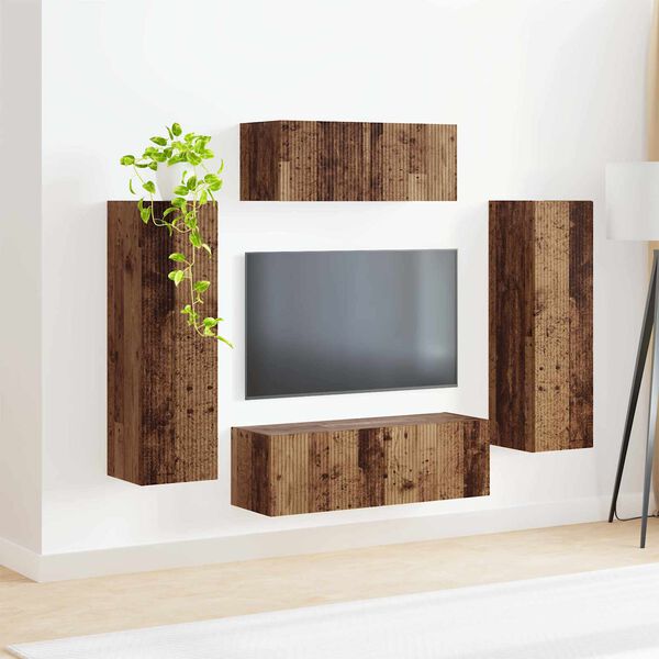 vidaXL TV-Schrankset Wandmontiert 3 pcs Altholz Holzwerkstoff