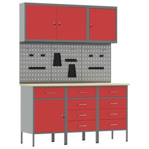 vidaXL Werkbank mit Schubladen 8 pcs Rot Ingenieure Holz und Stahl