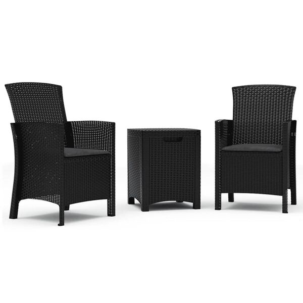 vidaXL 3-tlg. Garten-Lounge-Set mit Kissen PP Rattan Graphit