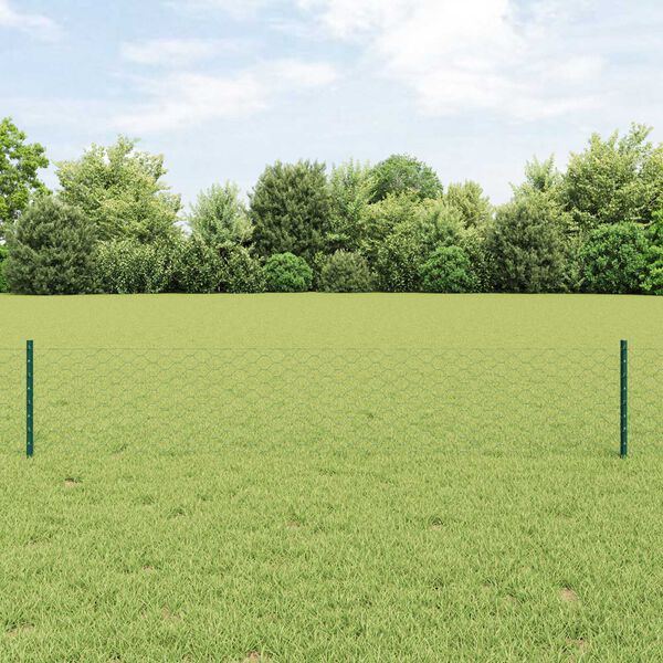 vidaXL Zaun mit Pfosten Gr&uuml;n 0,4 x 25 m Stahl
