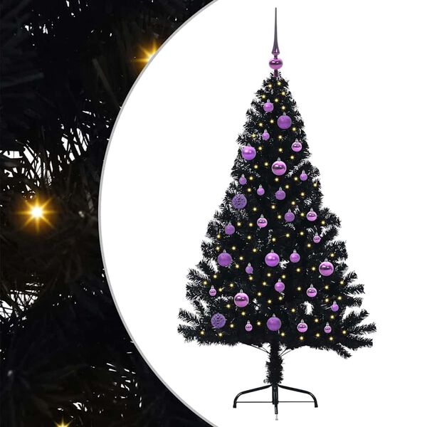 vidaXL K&uuml;nstlicher vorbeleuchteter Weihnachtsbaum Schwarz 150 cm PVC
