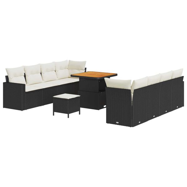 vidaXL Garten-Sofa-Set mit Kissen 11 pcs Schwarz und Creme