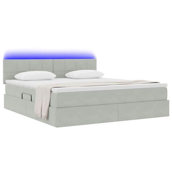 vidaXL Bett mit Stauraum und LED mit LED Hellgrau 180 x 200 cm Samt