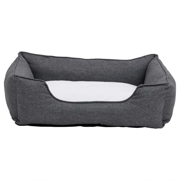 vidaXL Hundebett Grau-Wei&szlig; 110,5x80,5x26 cm Fleece Leinenoptik