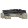 vidaXL 7-tlg. Garten-Sofagarnitur mit Kissen Hellgrau Poly Rattan
