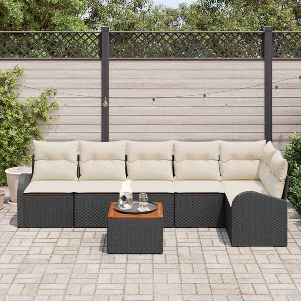 vidaXL Gartensofa-set mit Kissen 7 pcs Schwarz Poly-Rattan