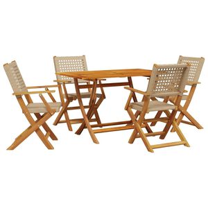 vidaXL 5-tlg. Garten-Essgruppe Beige Poly Rattan und Massivholz