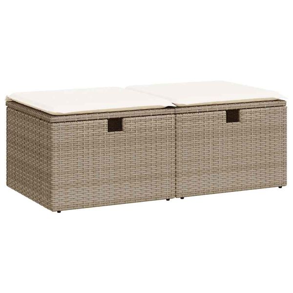 vidaXL 2-tlg. Garten-Sofagarnitur mit Kissen Beige Poly Rattan Akazie