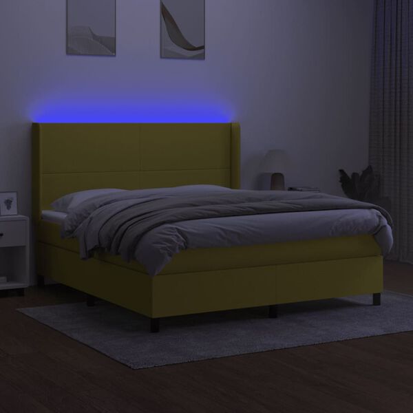 vidaXL Boxspringbett mit Matratze & LED Gr&uuml;n 180x200 cm Stoff