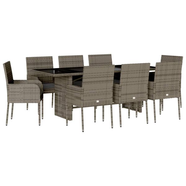 vidaXL 9-tlg. Garten-Essgruppe mit Kissen Grau Poly Rattan