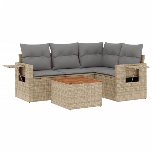 vidaXL 5-tlg. Garten-Sofagarnitur mit Kissen Beige Poly Rattan