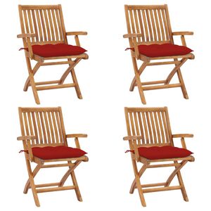 vidaXL Klappst&uuml;hle mit Kissen, 4-teilig, Massivholz Teakholz