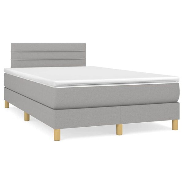vidaXL Boxspringbett mit Matratze & LED Hellgrau 120x190 cm Stoff
