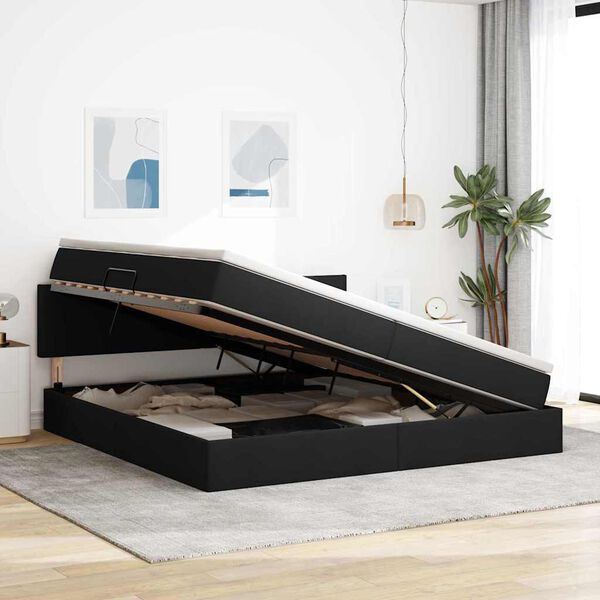 vidaXL Aufbewahrungsbett mit Matratze Schwarz 200 x 200 cm