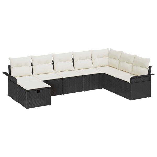 vidaXL Garten-Sofa-Set mit Kissen 8 pcs Schwarz Poly Rattan
