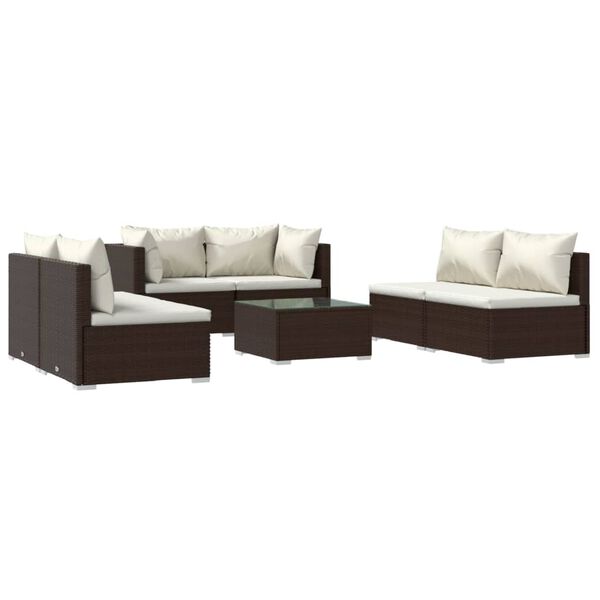 vidaXL 7-tlg. Garten-Lounge-Set mit Kissen Poly Rattan Braun