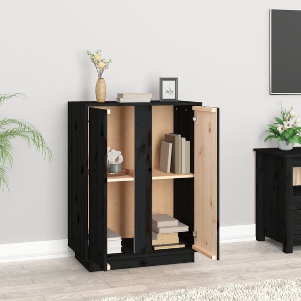 vidaXL Sideboard Schwarz 60x35x80 cm Massivholz Kiefer