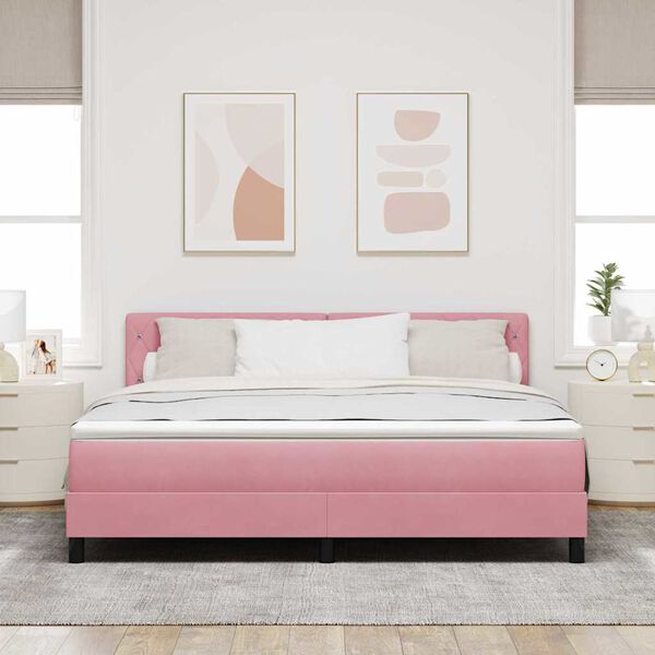 vidaXL Boxspringbett mit Matratze mit Kopfteil Rosa 180 x 200 cm Samt