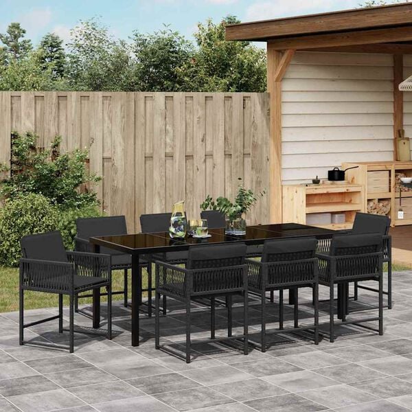 vidaXL Garten Essgruppe 9 pcs Schwarz Poly-Rattan