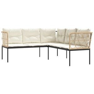 vidaXL Gartensofa in L-Form mit Kissen Schwarz Stahl und Textilene