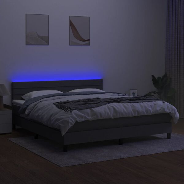 vidaXL Boxspringbett mit Matratze & LED Dunkelgrau 180x200 cm Stoff