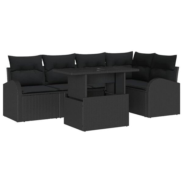 vidaXL Garten-Sofa-Set mit Kissen 6 pcs Schwarz Poly-Rattan
