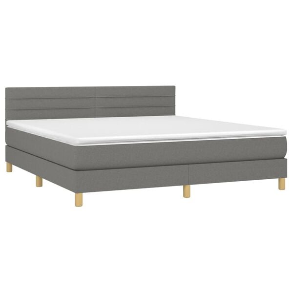 vidaXL Boxspringbett mit Matratze & LED Dunkelgrau 180x200 cm Stoff