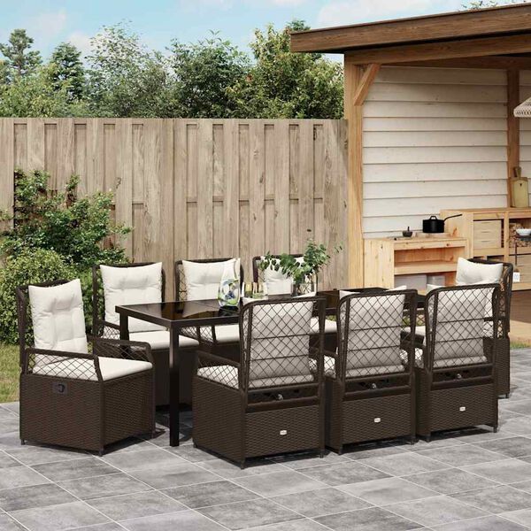 vidaXL Garten Essgruppe 9 pcs Braun Poly-Rattan