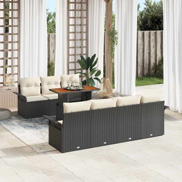 vidaXL Garten-Sofa-Set mit Speicher 8 pcs Schwarz Poly Rattan