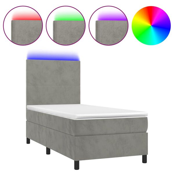 vidaXL Boxspringbett mit Matratze & LED Hellgrau 80x200 cm Samt