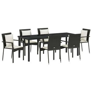 vidaXL Garten Essgruppe mit Kissen 7 pcs Schwarz Poly-Rattan