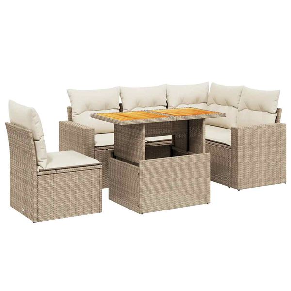 vidaXL 6-tlg. Garten-Sofagarnitur mit Kissen Beige Poly Rattan