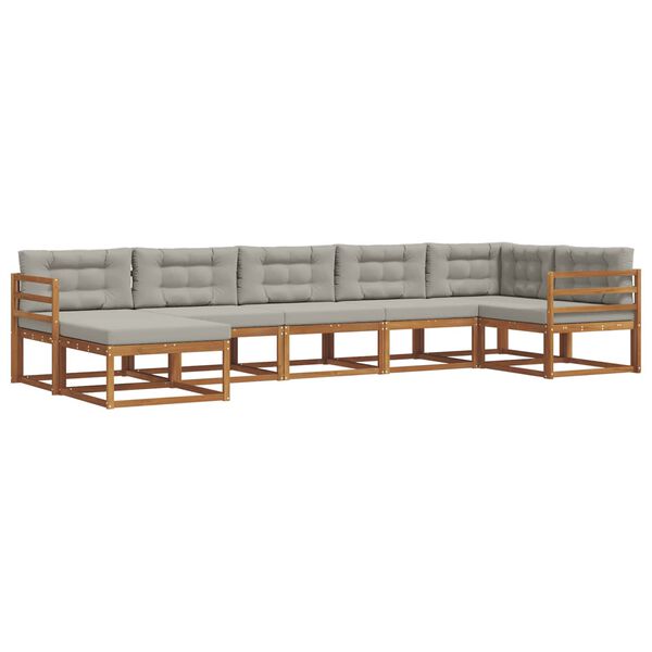vidaXL Outdoor-Sofagarnitur mit Kissen 7 pcs Nat&uuml;rlich und Hellgrau