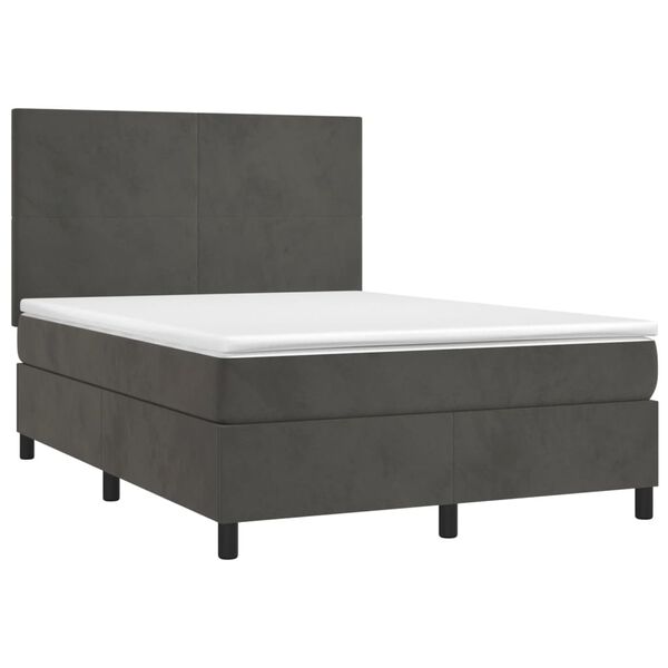 vidaXL Boxspringbett mit Matratze & LED Dunkelgrau 140x190 cm Samt